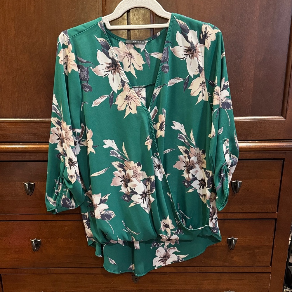 West Kei Emerald Floral Wrap Blouse
